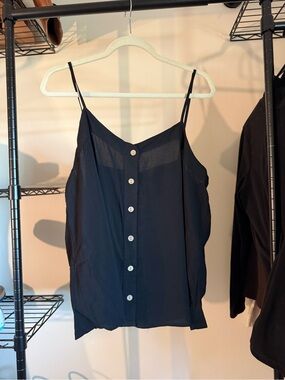 Black Button-Front Spaghetti Strap Cami Top